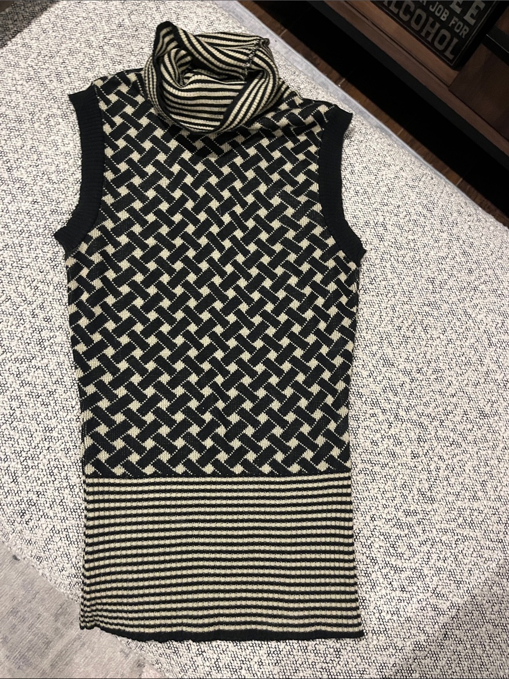 le chateau Black and Cream Sleeveless Cowl Turtleneck Sweater